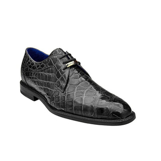 Belvedere N01 Amato Men's Shoes Antique Black Exotic Alligator Derby Oxfords (BV3030)-AmbrogioShoes