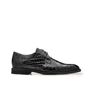 Belvedere N01 Amato Men's Shoes Antique Black Exotic Alligator Derby Oxfords (BV3030)-AmbrogioShoes