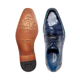 Belvedere N01 Amato Men's Shoes Antique Blue Exotic Alligator Derby Oxfords (BV3057)-AmbrogioShoes
