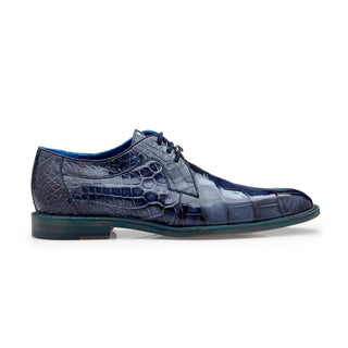 Belvedere N01 Amato Men's Shoes Antique Blue Exotic Alligator Derby Oxfords (BV3057)-AmbrogioShoes