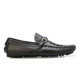 Belvedere Omar Men's Shoes Black Ostrich Driver-bit Slip-On Loafers 50V (BV2868)-AmbrogioShoes