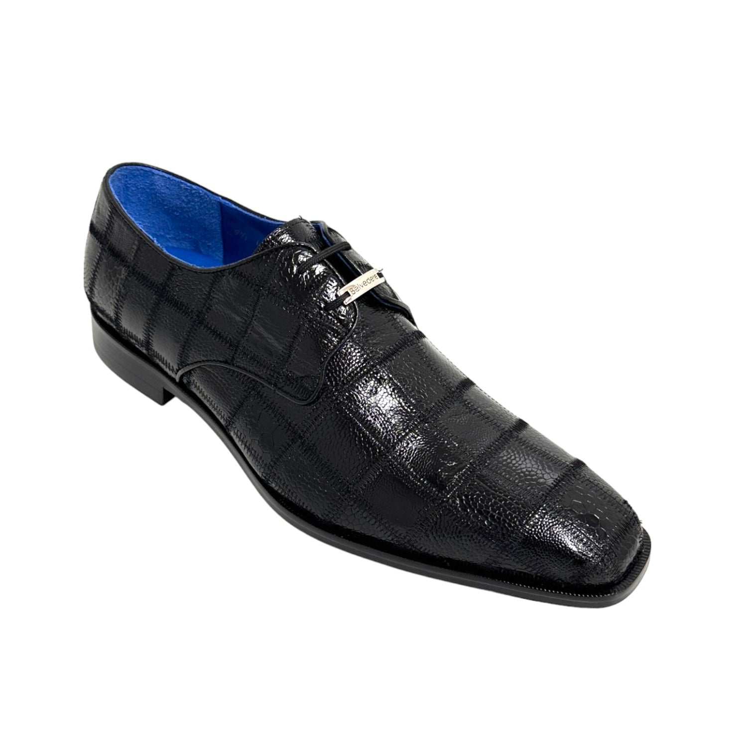 Belvedere R160 Amico Men's Shoes Black Genuine Ostrich Patchwork Derby ...