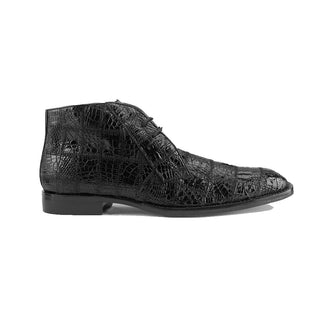 Belvedere R17P Racer Men's Shoes Black Exotic Genuine Caiman Crocodile Patchwork Ankle Boots (BV2959)-AmbrogioShoes