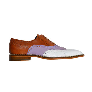 Belvedere R30 Kurt Men's Shoes Almond, Plum & White Exotic Ostrich / Suede / Calf-Skin Leather Oxfords (BV3005)-AmbrogioShoes