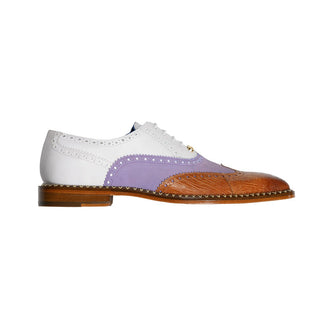 Belvedere R30 Kurt Men's Shoes Almond, Plum & White Exotic Ostrich / Suede / Calf-Skin Leather Oxfords (BV3006)-AmbrogioShoes