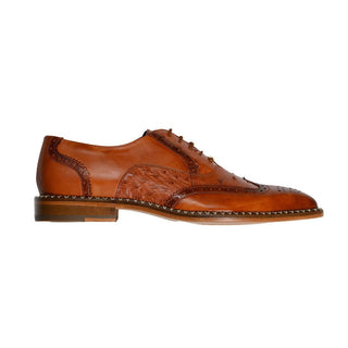 Belvedere R33 Napoli Men's Shoes Antique Brandy Exotic Ostrich / Calf-Skin Leather Oxfords (BV3007)-AmbrogioShoes