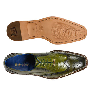 Belvedere R33 Napoli Men's Shoes Antique Emerald Exotic Ostrich / Calf-Skin Leather Oxfords (BV3008)-AmbrogioShoes
