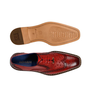 Belvedere R33 Napoli Men's Shoes Antique Red Exotic Ostrich / Calf-Skin Leather Oxfords (BV3021)-AmbrogioShoes
