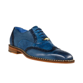 Belvedere R33 Napoli Men's Shoes Blue Jean Exotic Ostrich / Calf-Skin Leather Oxfords (BV3009)-AmbrogioShoes