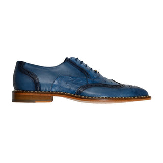 Belvedere R33 Napoli Men's Shoes Blue Jean Exotic Ostrich / Calf-Skin Leather Oxfords (BV3009)-AmbrogioShoes