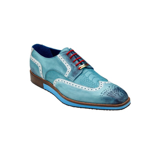 Belvedere R34 Brady Men's Shoes Antique Aqua Exotic Genuine Ostrich / Calf-Skin Leather Derby Oxfords (BV3056)-AmbrogioShoes