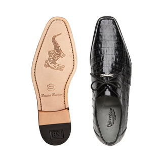 Belvedere R40 Umberto Men's Shoes Black Exotic Genuine Caiman Crocodile Derby Oxfords (BV3041)-AmbrogioShoes
