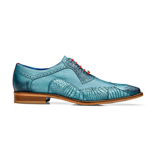 Belvedere Roberto B16 Shoes Men's Antique Aqua Blue Exotic Genuine Alligator / Pebble Grain Leather Oxfords (BV3159)-AmbrogioShoes