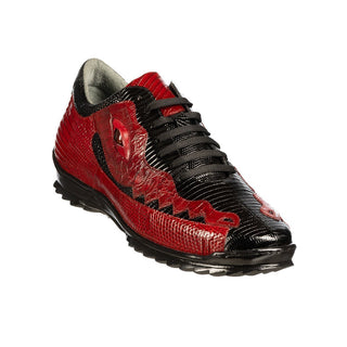 Belvedere Y21 Olaf Men's Shoes Black & Red Exotic Teju Lizard / Caiman Crocodile Eyes Casual Sneakers (BV3010)-AmbrogioShoes