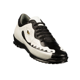 Belvedere Y21 Olaf Men's Shoes Black & White Exotic Teju Lizard / Caiman Crocodile Eyes Casual Sneakers (BV3011)-AmbrogioShoes