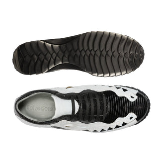 Belvedere Y21 Olaf Men's Shoes Black & White Exotic Teju Lizard / Caiman Crocodile Eyes Casual Sneakers (BV3011)-AmbrogioShoes