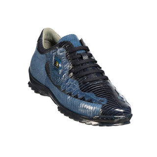 Belvedere Y21 Olaf Men's Shoes Navy & Blue Jean Exotic Teju Lizard / Caiman Crocodile Eyes Casual Sneakers (BV3012)-AmbrogioShoes