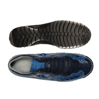 Belvedere Y21 Olaf Men's Shoes Navy & Blue Jean Exotic Teju Lizard / Caiman Crocodile Eyes Casual Sneakers (BV3012)-AmbrogioShoes