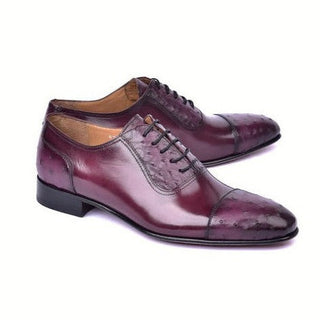 Corrente C00013-6708 Men's Shoes Burgundy Ostrich / Calf-Skin Leather Oxfords (CRT1485)-AmbrogioShoes
