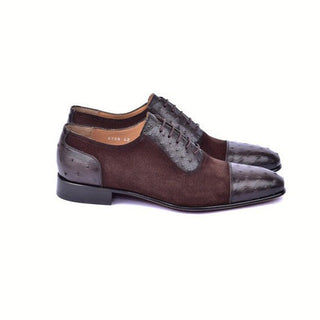 Corrente C00014-6708 Men's Shoes Brown Ostrich / Suede Leather Oxfords (CRT1486)-AmbrogioShoes
