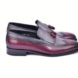 Corrente C00018-7397 Men's Shoes Burgundy & Gray Calf-Skin Leather Wingtip Kiltie tassels Loafers (CRT1493)-AmbrogioShoes