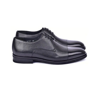 Corrente C001105-6793 Men's Shoes Black Deer-Skin Leather Derby Cap-Toe Oxfords (CRT1481)-AmbrogioShoes