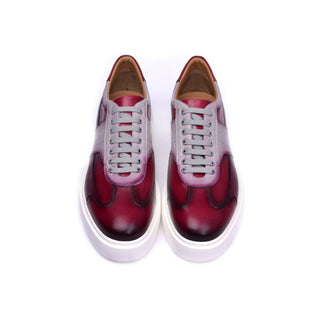 Corrente C001301-5769 Men's Shoes Burgundy Combination Calf-Skin Leather Casual Sneakers (CRT1466)-AmbrogioShoes