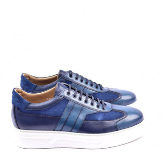 Corrente C001302 5769 Men's Shoes Blue Calf-Skin Leather Fashion Sneakers (CRT1292)-AmbrogioShoes