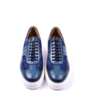 Corrente C001302 5769 Men's Shoes Blue Calf-Skin Leather Fashion Sneakers (CRT1292)-AmbrogioShoes