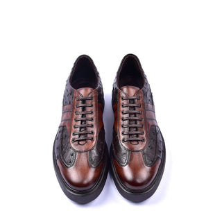 Corrente C001303 5769 Men's Shoes Brown Genuine Ostrich Fashion Sneaker (CRT1293)-AmbrogioShoes