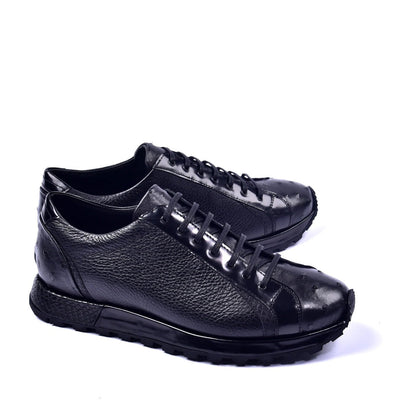 Corrente C001304 5581 Men's Shoes Black Genuine Ostrich Fashion Sneaker (CRT1294)-AmbrogioShoes