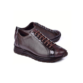Corrente C0013043-5581 Men's Shoes Brown Exotic Ostrich Casual Sneakers (CRT1477)-AmbrogioShoes