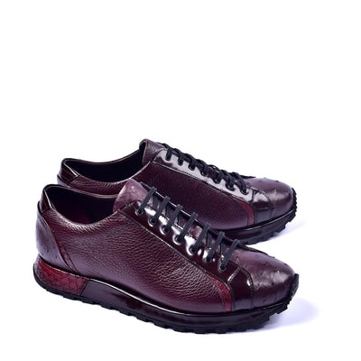 Corrente C001305 5581 Men's Shoes Burgundy Genuine Ostrich Fashion Sneaker (CRT1295)-AmbrogioShoes