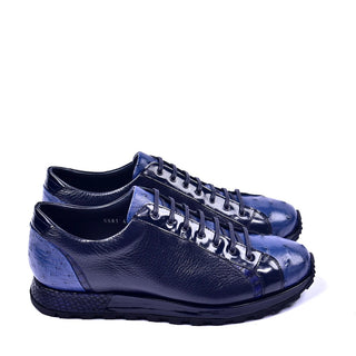 Corrente C001306 5581 Men's Shoes Navy Genuine Ostrich Fashion Sneakers (CRT1296)-AmbrogioShoes