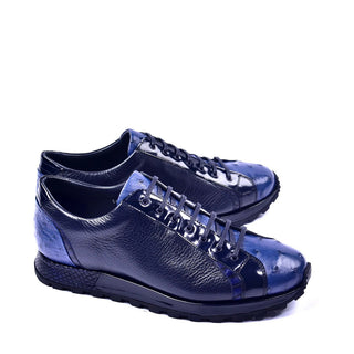 Corrente C001306 5581 Men's Shoes Navy Genuine Ostrich Fashion Sneakers (CRT1296)-AmbrogioShoes