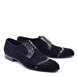 Corrente C001403 2432 Men's Shoes Black Lizard / Suede Leather Derby Oxfords (CRT1281)-AmbrogioShoes