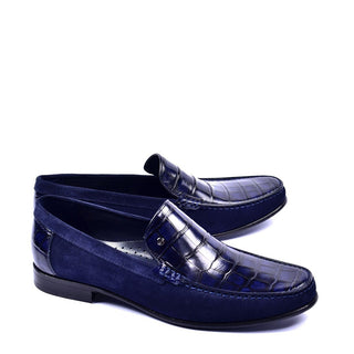 Corrente C001405 3898S Men's Shoes Navy Crocodile Print / Suede Leather Vamp Loafers (CRT1283)-AmbrogioShoes