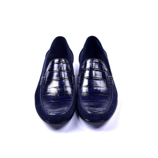 Corrente C001405 3898S Men's Shoes Navy Crocodile Print / Suede Leather Vamp Loafers (CRT1283)-AmbrogioShoes