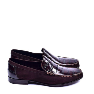 Corrente C001406 3898S Men's Shoes Brown Crocodile Print / Suede Leather Vamp Loafers (CRT1284)-AmbrogioShoes