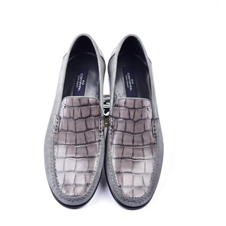 Corrente C001407 3898S Men's Shoes Gray Crocodile Print / Suede Leather Vamp Loafers (CRT1285)-AmbrogioShoes