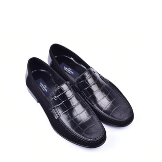 Corrente C001409 3898C Men's Shoes Black Crocodile Print / Suede Leather Vamp Loafers (CRT1316)-AmbrogioShoes