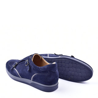 Corrente C001501 6000 Men's Shoes Navy Suede Leather Monk-Straps Sneakers (CRT1276)-AmbrogioShoes