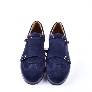 Corrente C001501 6000 Men's Shoes Navy Suede Leather Monk-Straps Sneakers (CRT1276)-AmbrogioShoes