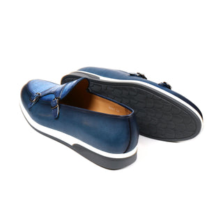 Corrente C0017 4661SP Men's Shoes Blue Crocodile Print / Calf-Skin Leather Monkstraps Loafers (CRT1262)-AmbrogioShoes
