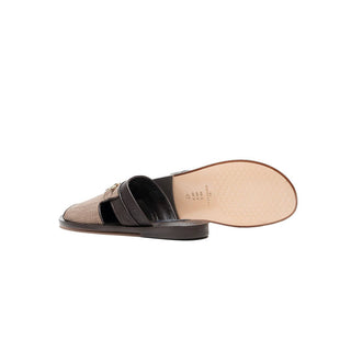 Corrente C002 5827 Men's Shoes Black & Beige Laser Cut / Calf-Skin Leather Slip-On Sandals (CRT1252)-AmbrogioShoes