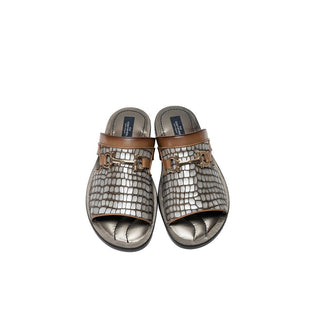 Corrente C003 5827 Men's Shoes Brown & Silver Crocodile Print / Calf-Skin Leather Slip-On Sandals (CRT1253)-AmbrogioShoes