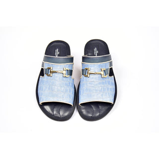 Corrente C0031 5827 Men's Shoes Blue Crocodile Print / Perforated Leather Sandals (CRT1270)-AmbrogioShoes