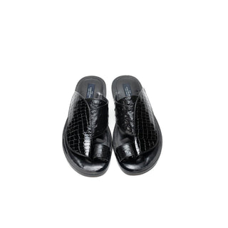Corrente C005 5830 Men's Shoes Black Crocodile Print / Ostrich Slip-On Sandals (CRT1255)-AmbrogioShoes