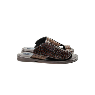 Corrente C005 5830 Men's Shoes Brown Crocodile Print / Ostrich Slip-On Sandals (CRT1256)-AmbrogioShoes