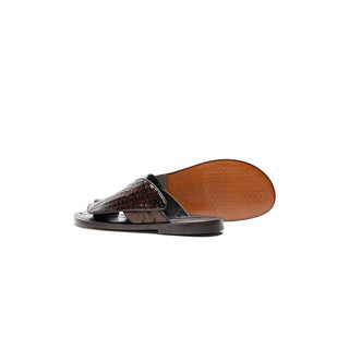Corrente C005 5830 Men's Shoes Brown Crocodile Print / Ostrich Slip-On Sandals (CRT1256)-AmbrogioShoes